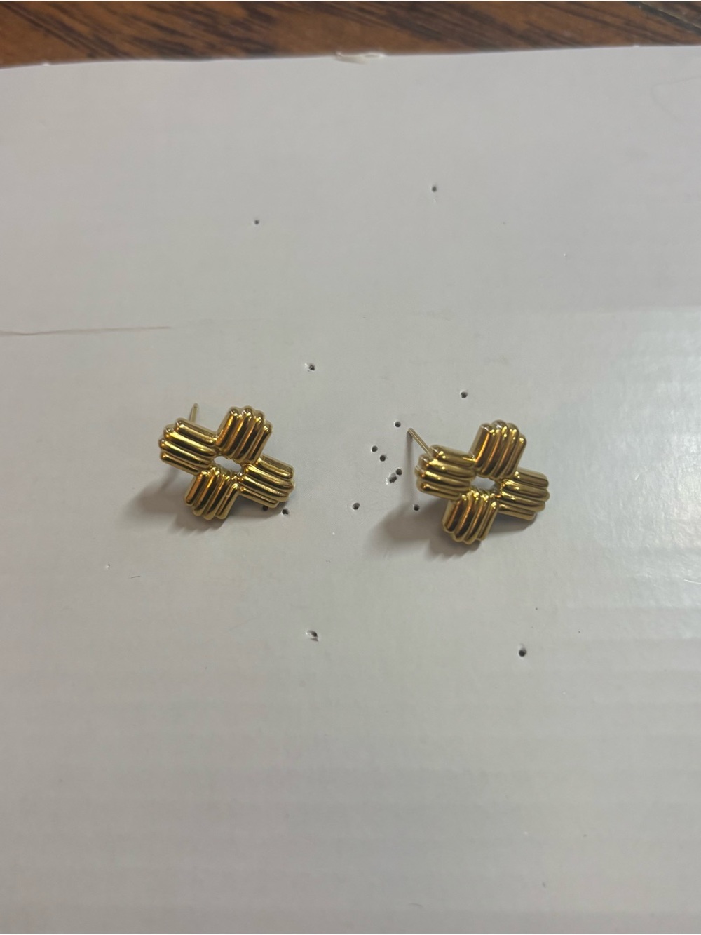 18k Gold Dipped Cross-Ribbed Stud Earrings - Women Accessories
